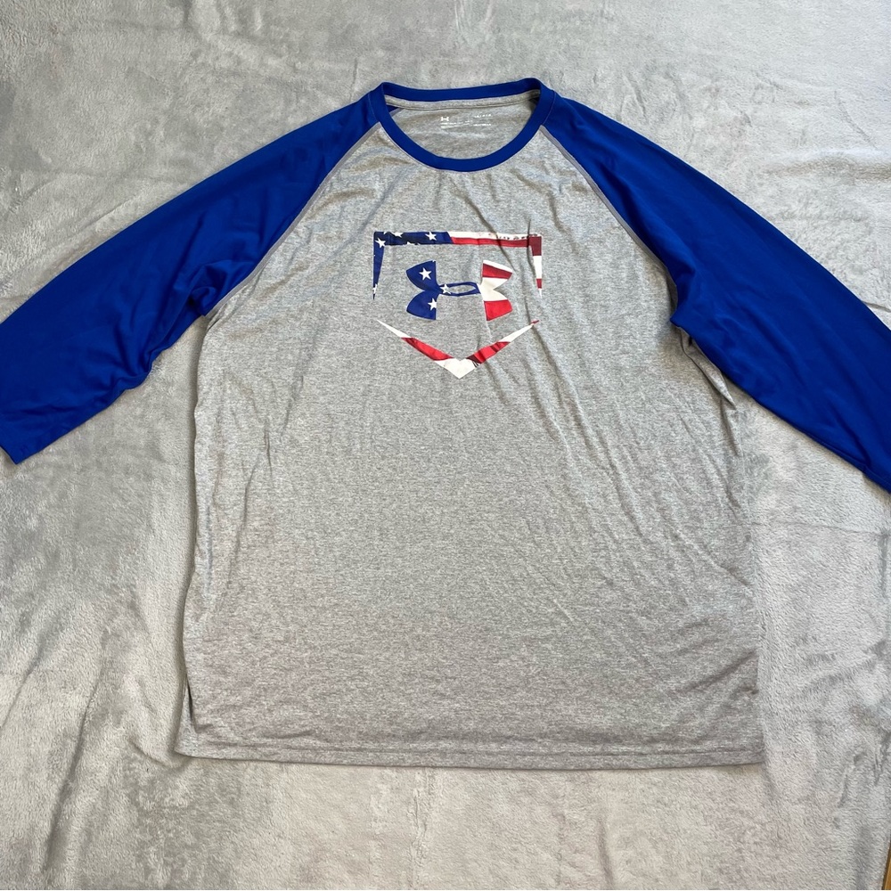 Under Armour Shirt Large Men’s Plate Icon Baseball American Flag 4th Of July